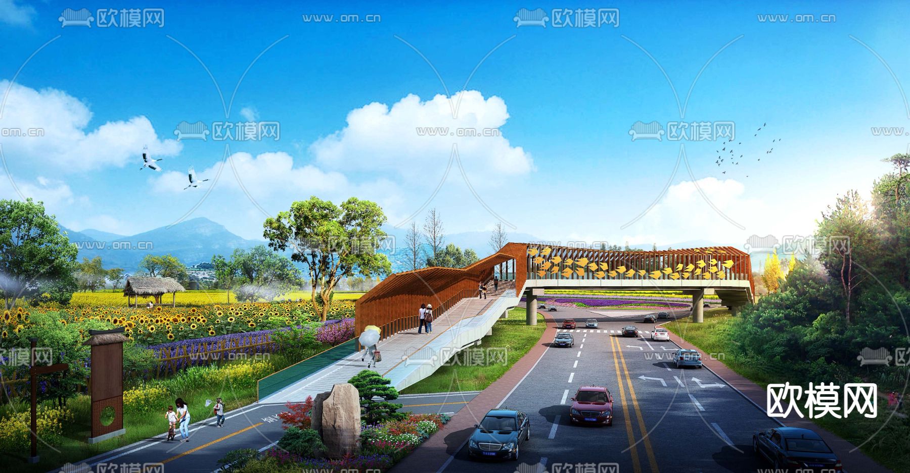 美丽乡村鸟瞰psd下载