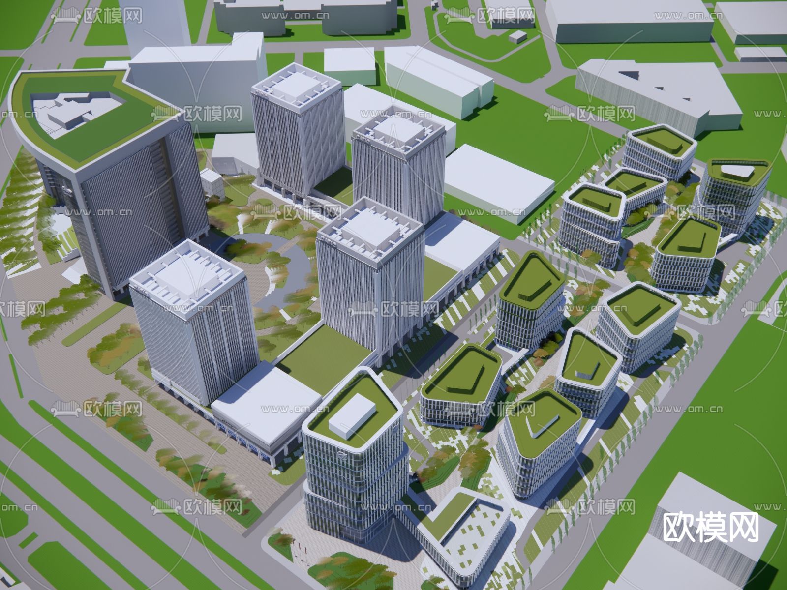 办公产业园鸟瞰su模型下载（渲染图1）