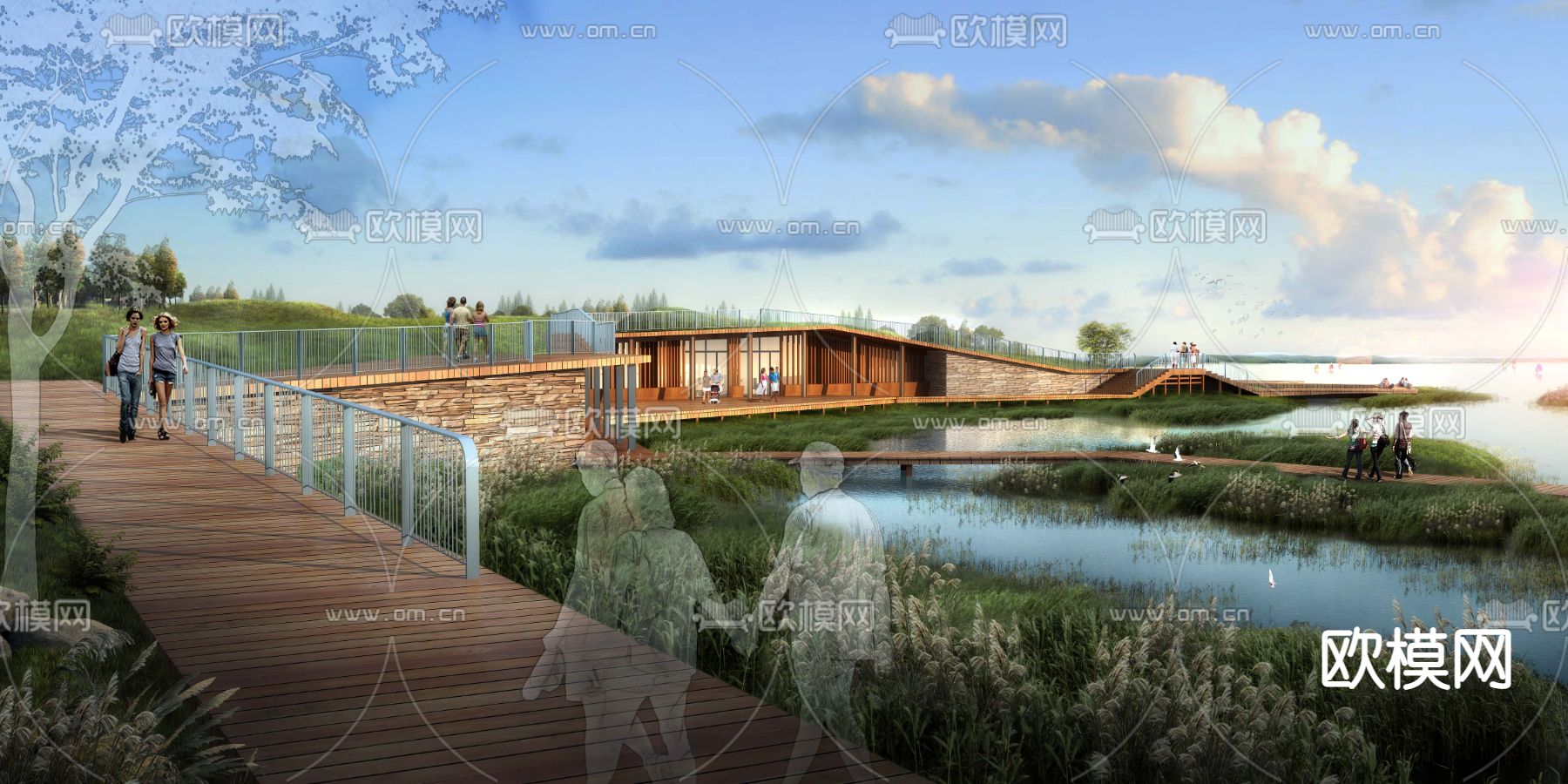 湖边观景台psd下载