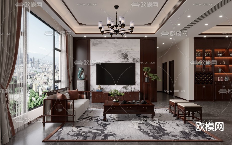 中式客厅免费3d模型下载_ID12233391_3dmax免费模型-欧模网