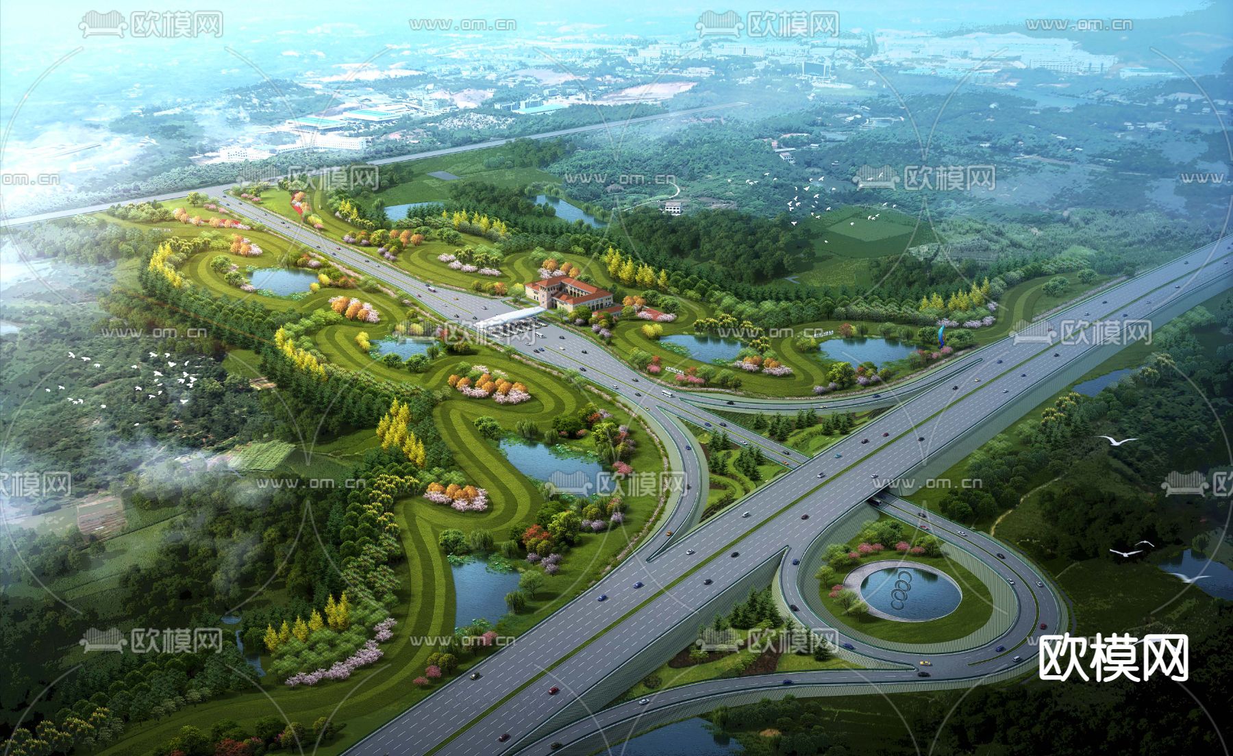 收费站道路鸟瞰psd下载