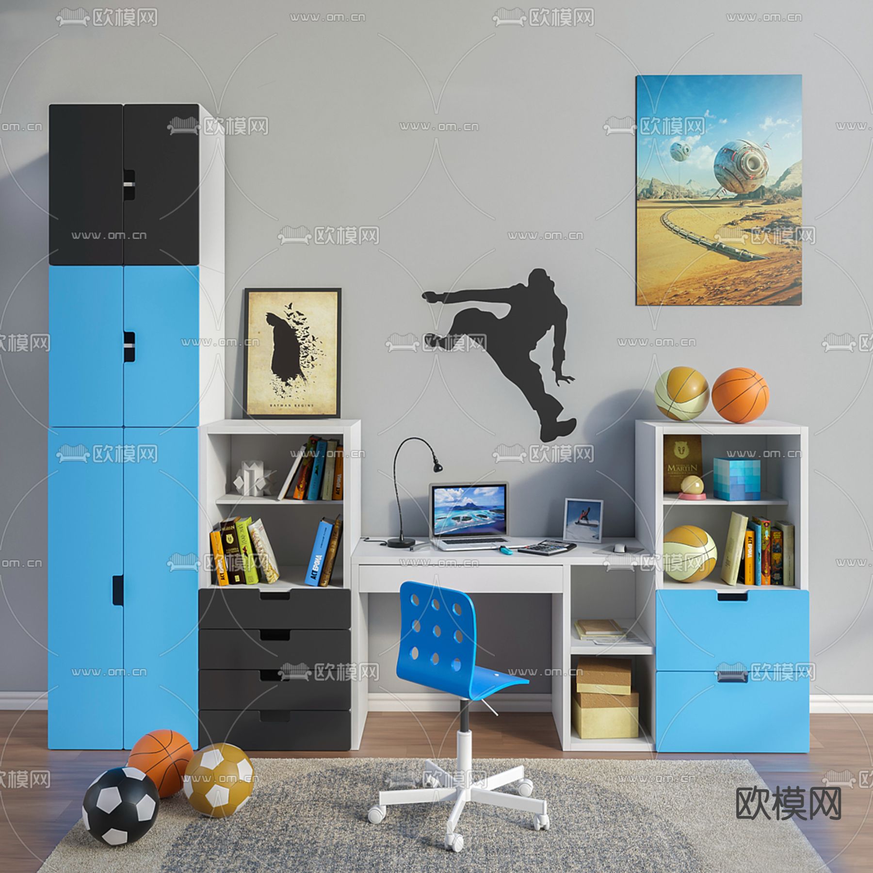 现代儿童桌椅3d模型下载（渲染图2）