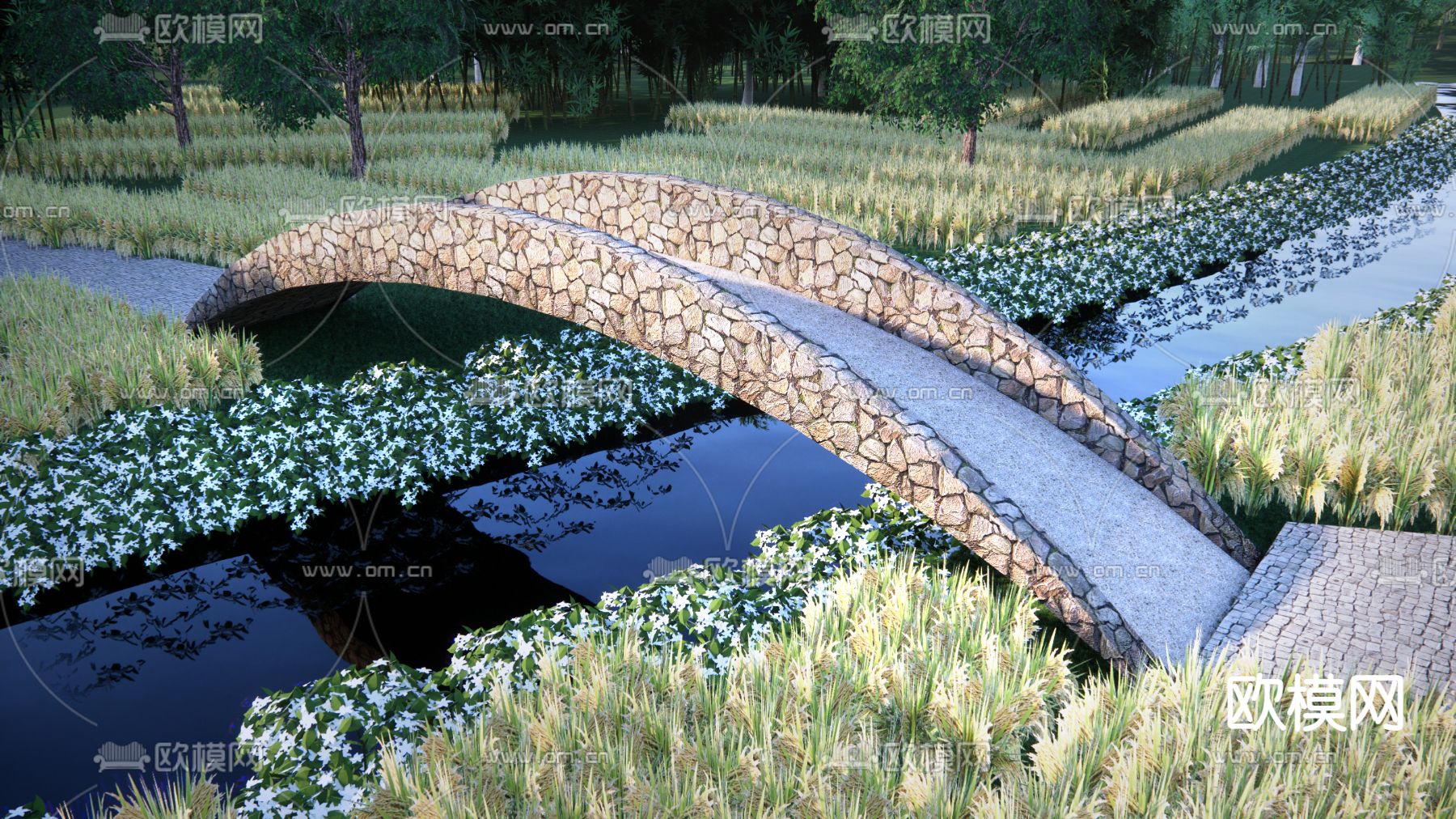 自然风景观桥 生态石桥su模型下载（渲染图1）