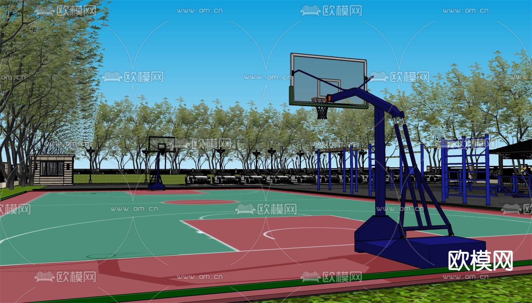 现代篮球场停车场su模型下载（渲染图2）