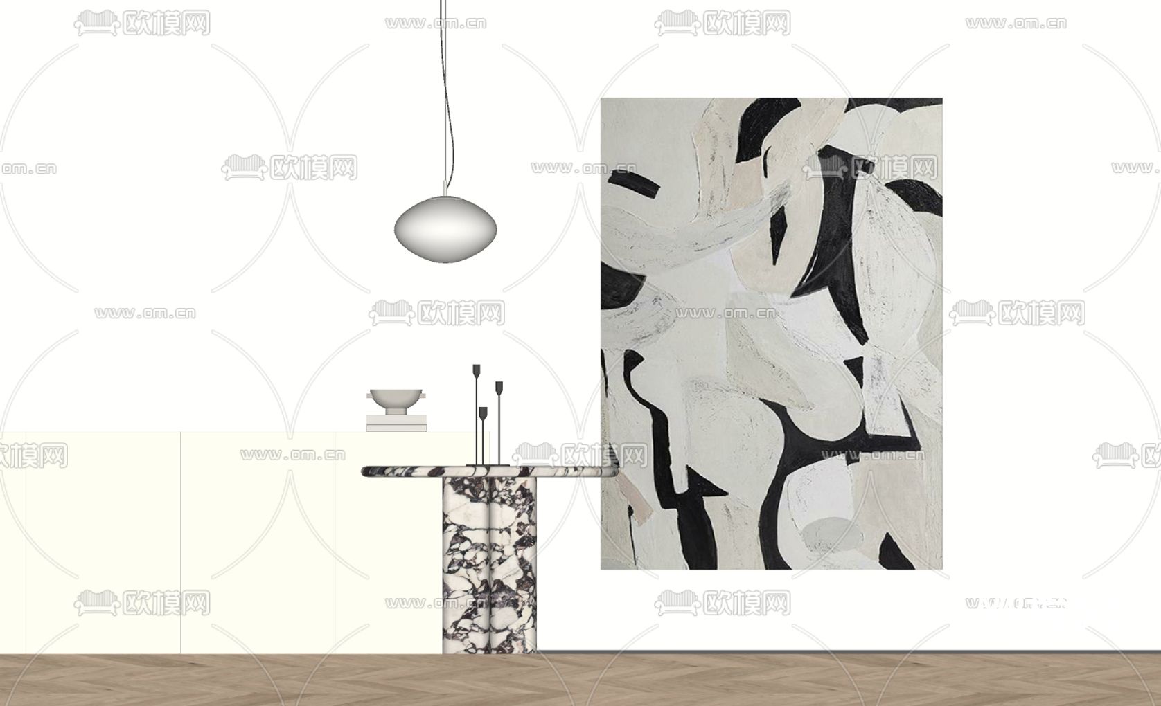 侘寂风抽象装饰画 挂画su模型下载（渲染图2）