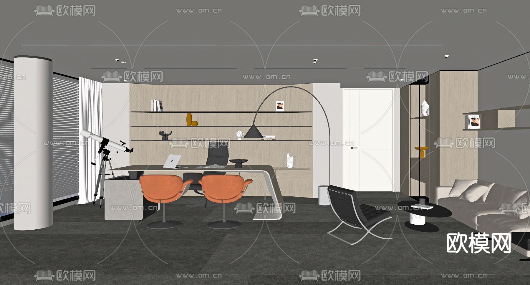高级灰总经理室 董事长室su模型下载（渲染图2）