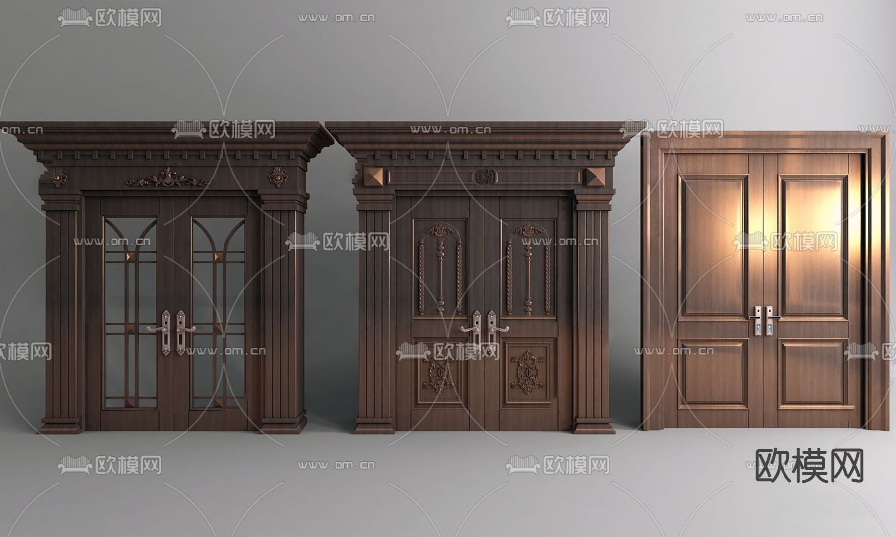 欧式实木平开门 双开大门免费3d模型下载