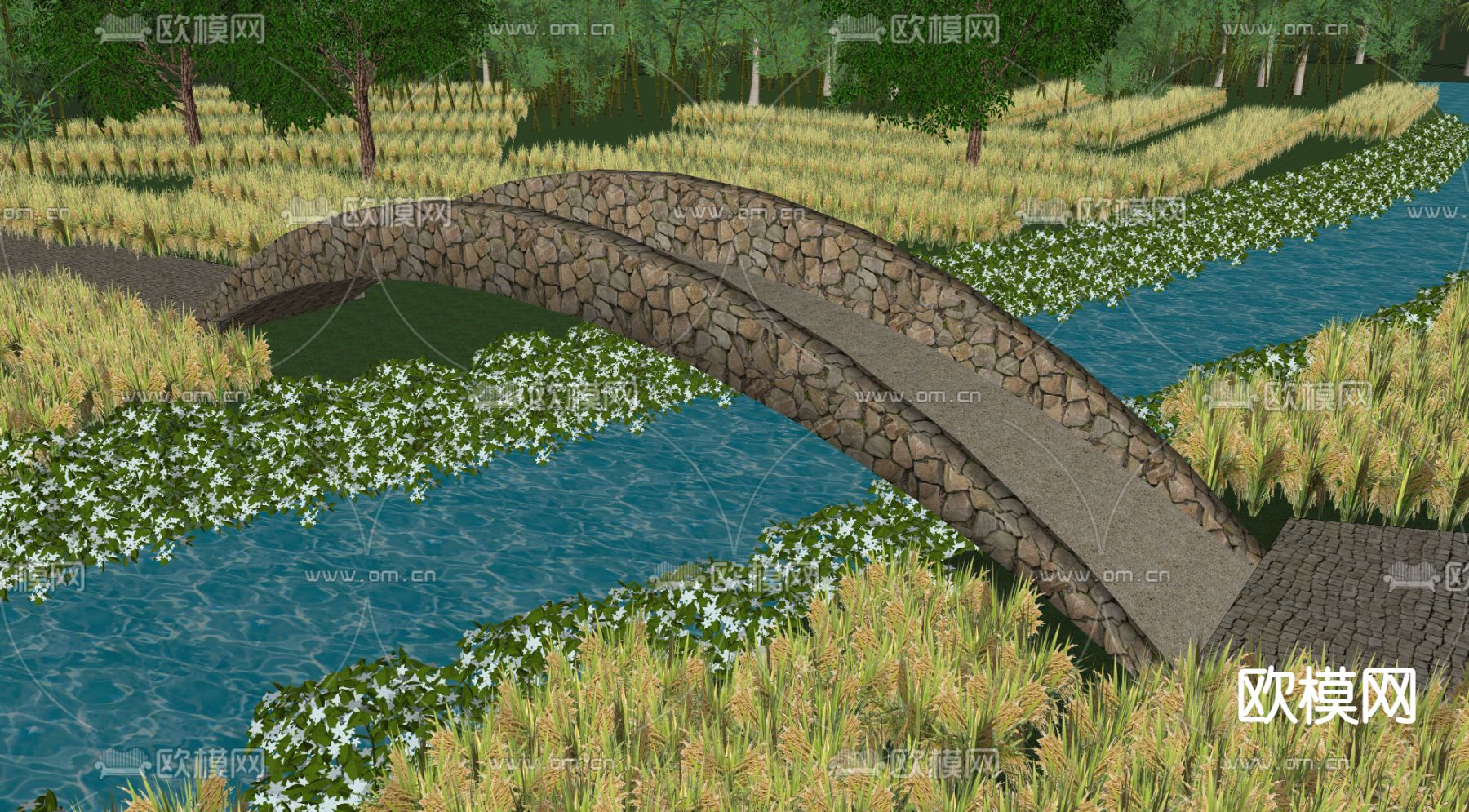 自然风景观桥 生态石桥su模型下载（渲染图3）