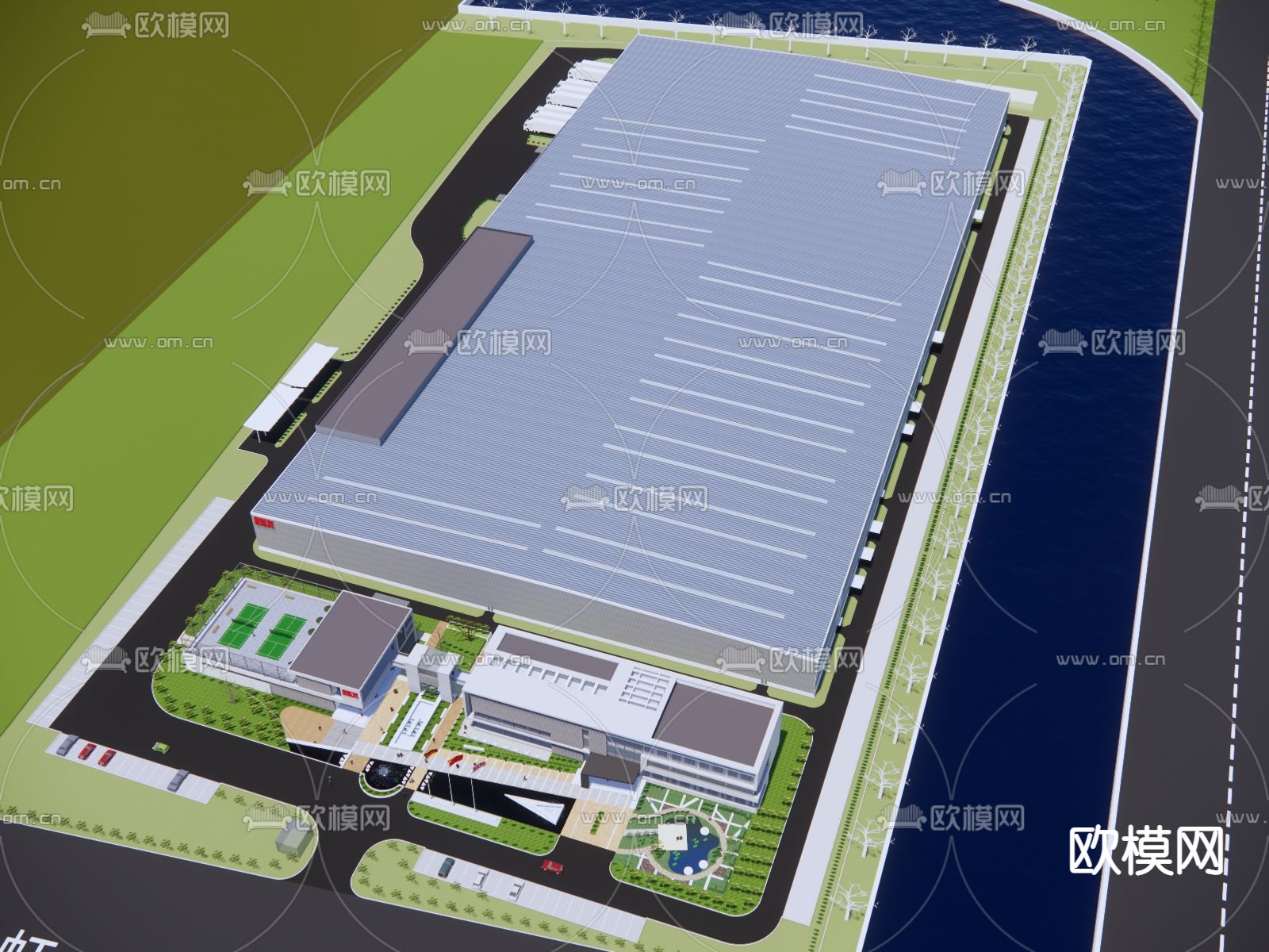 现代办公产业园鸟瞰su模型下载（渲染图4）