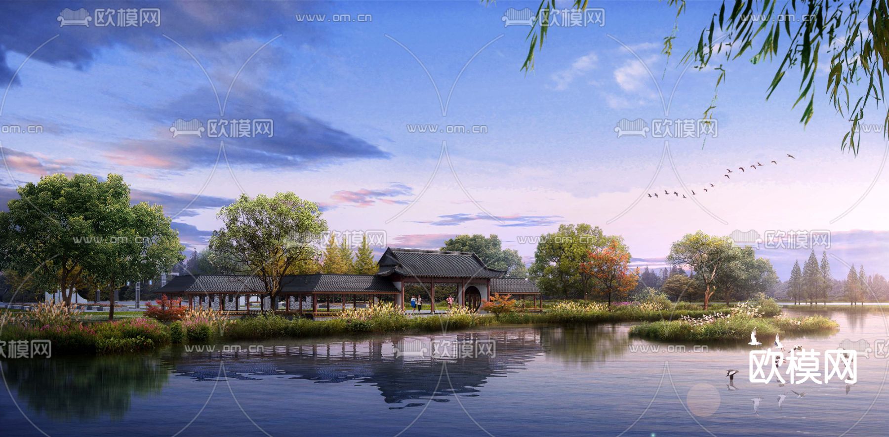 中式湿地公园psd下载