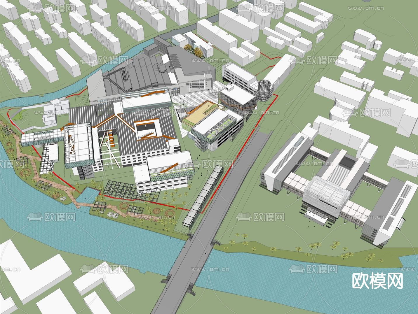 现代产业园 建筑外观su模型下载（渲染图2）