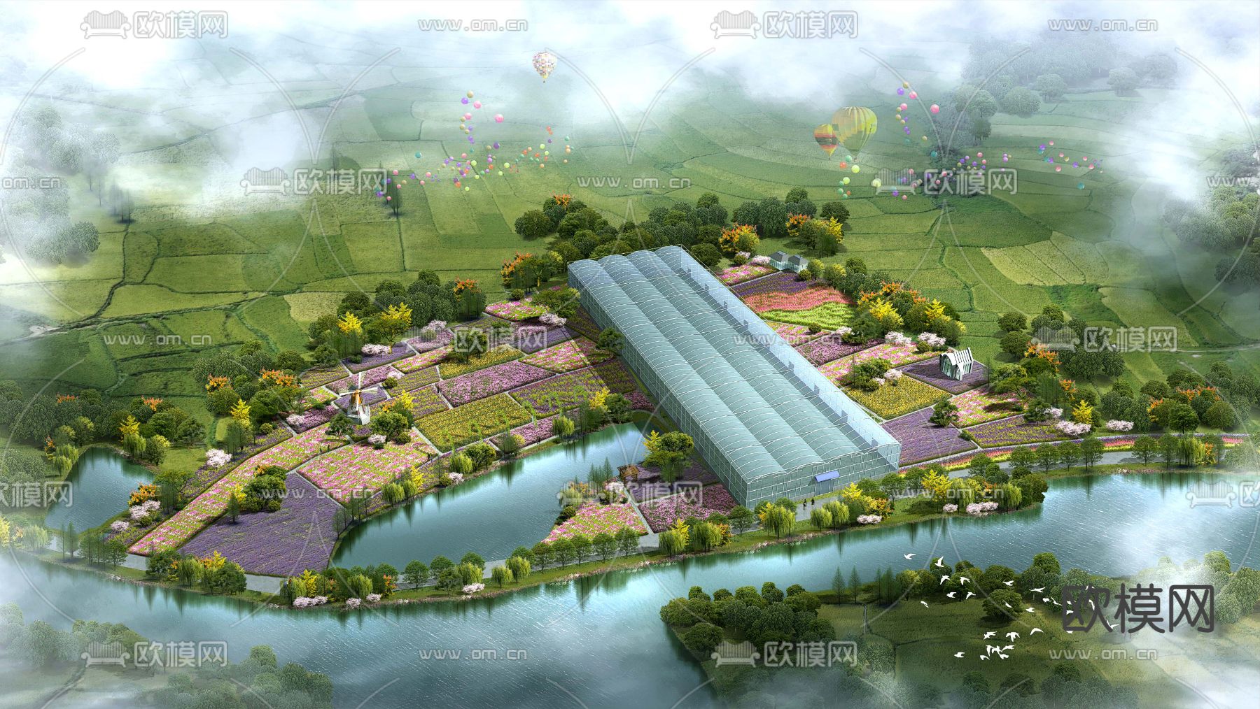 农业园花卉鸟瞰psd下载