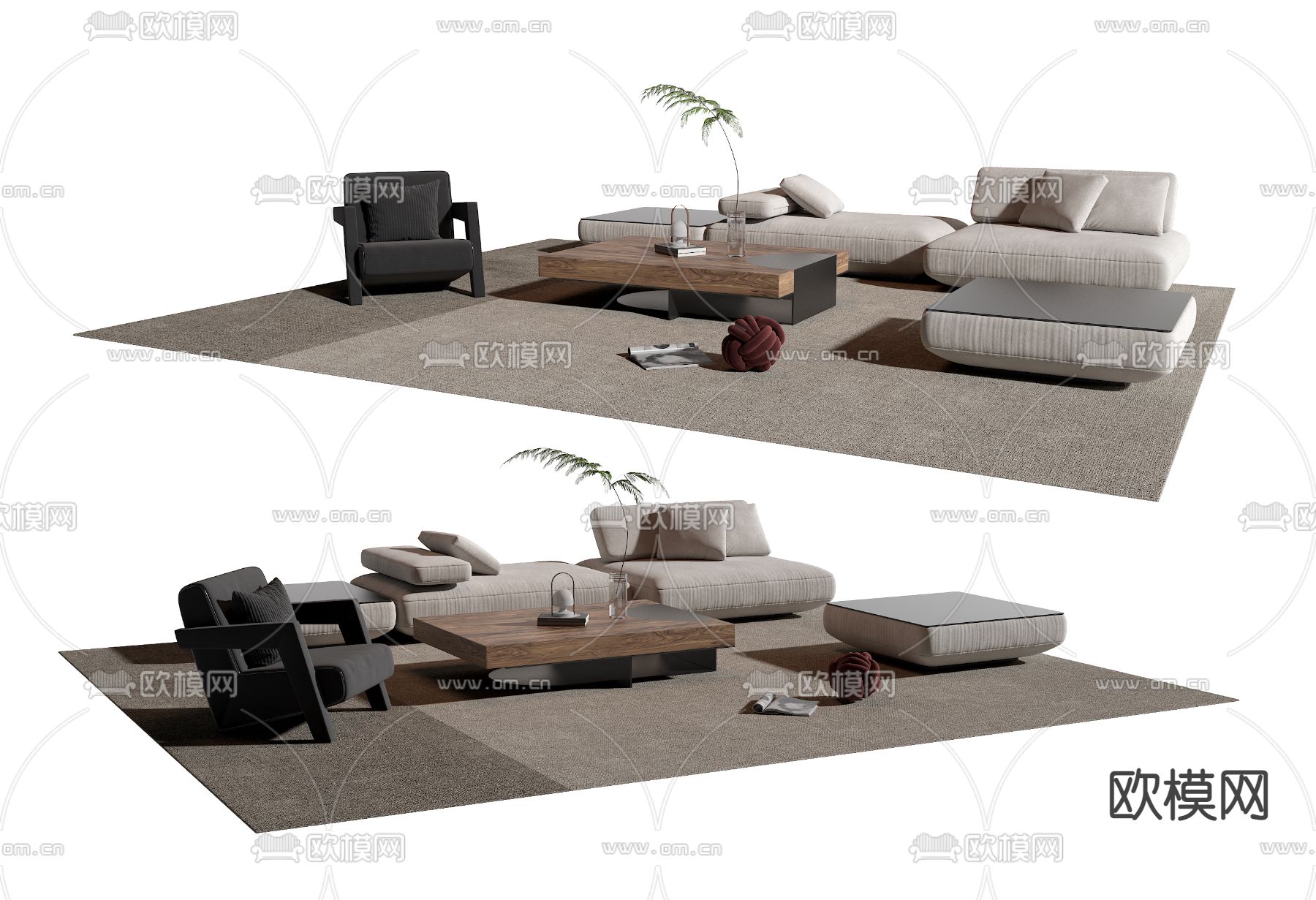 转角组合沙发3d模型下载_ID12233182_3dmax免费模型-欧模网
