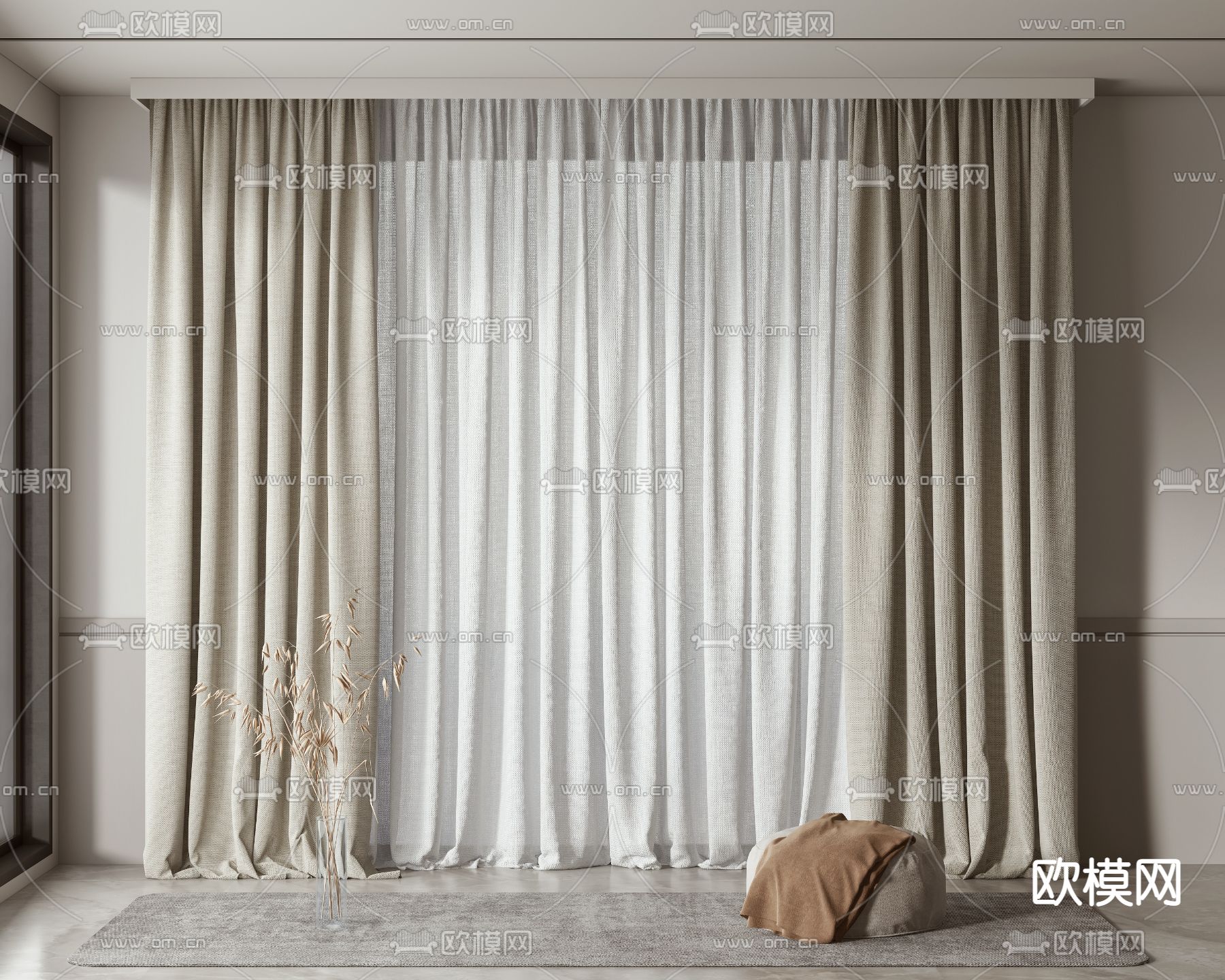 灰色窗帘 窗纱3d模型下载