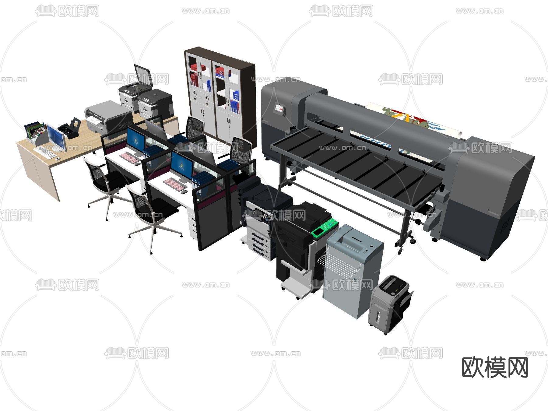 现代办公桌椅 卡位su模型下载（渲染图2）