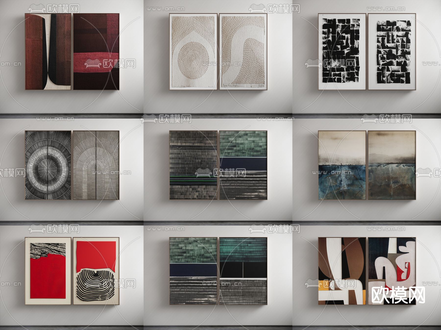 侘寂抽象装饰画 挂画su模型下载