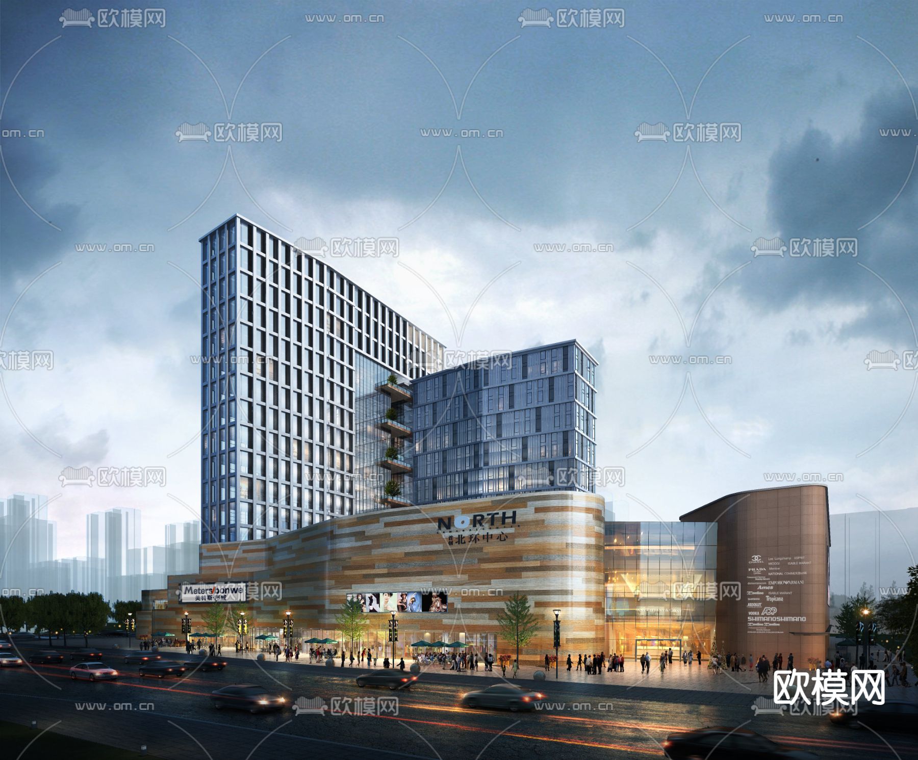 办公楼外观夜景psd下载