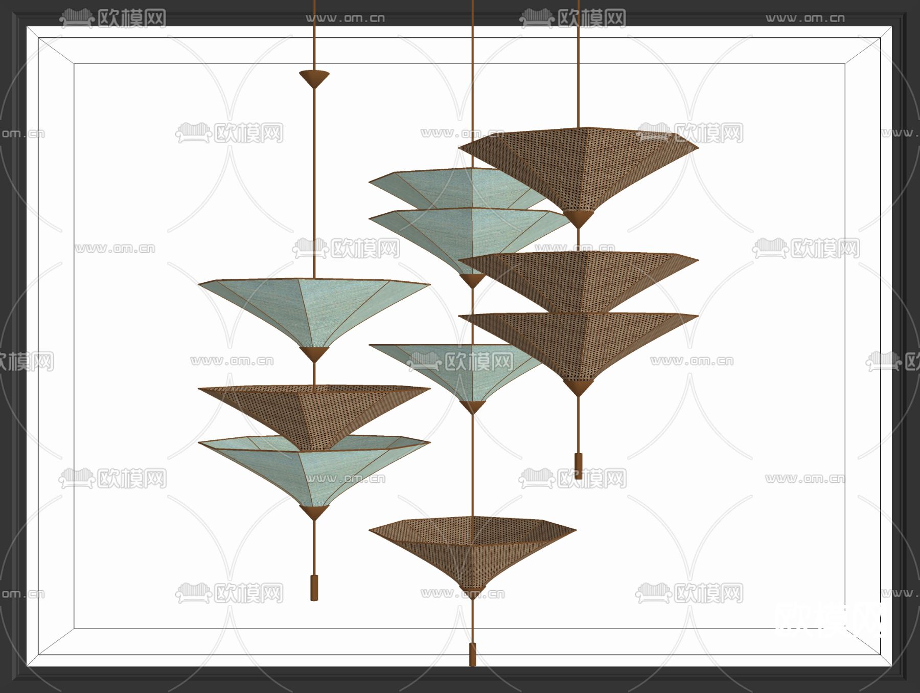 新中式藤编 多层 装饰吊灯su模型下载（渲染图2）