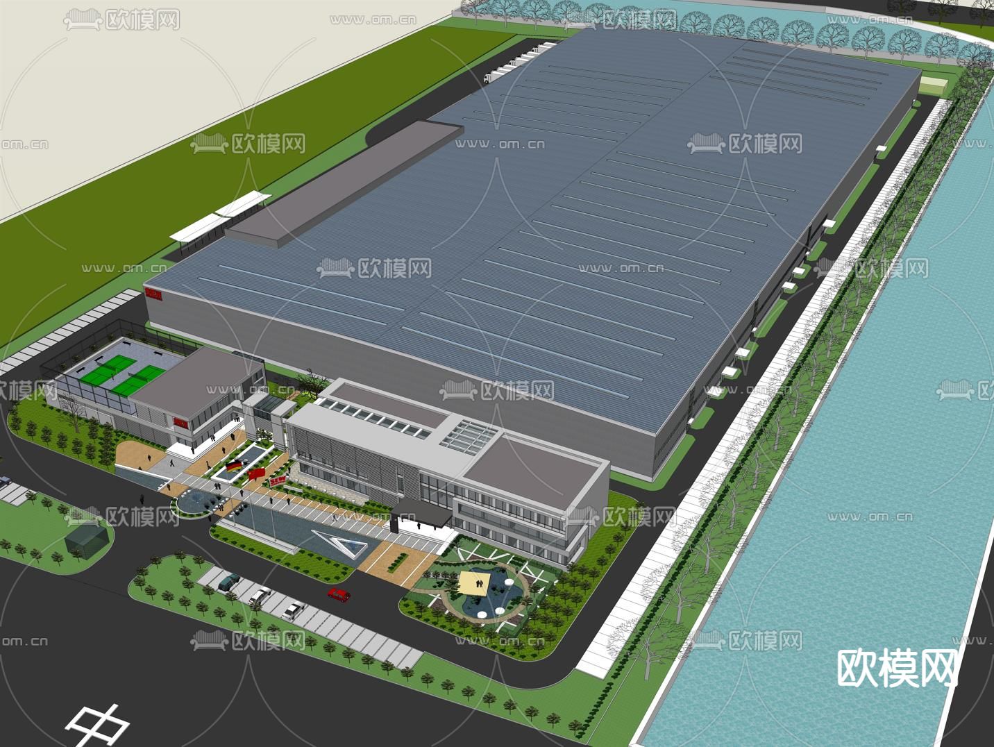 现代办公产业园鸟瞰su模型下载（渲染图1）