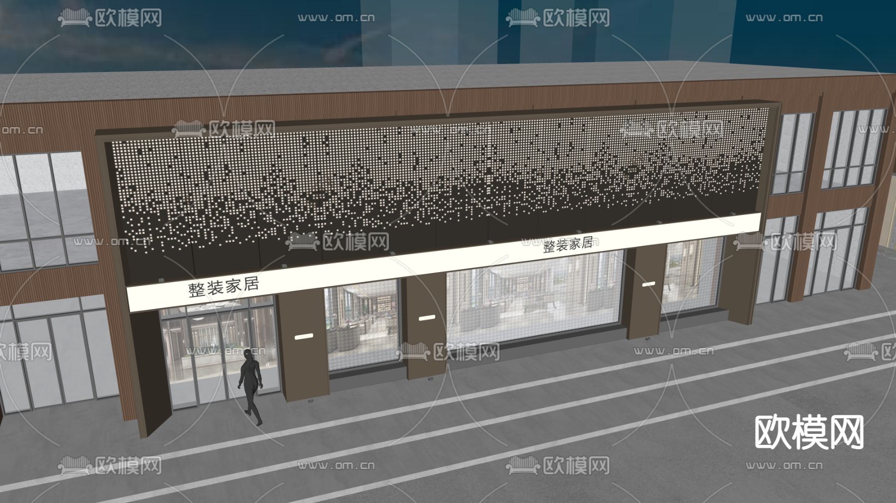 现代店铺门头su模型下载（渲染图2）