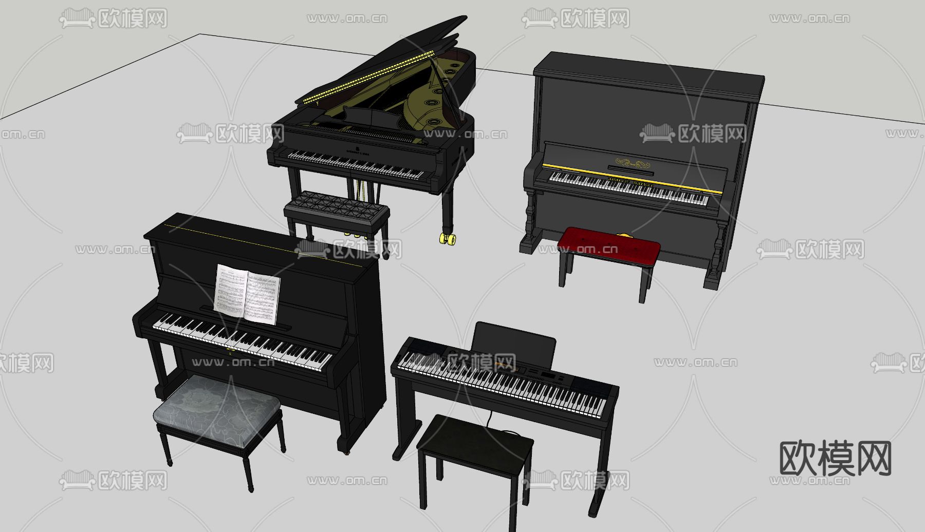 现代钢琴su模型下载（渲染图2）