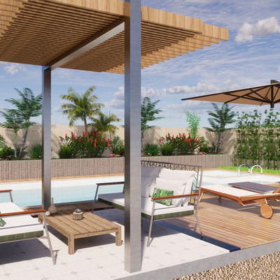  现代户外休闲泳池su模型 