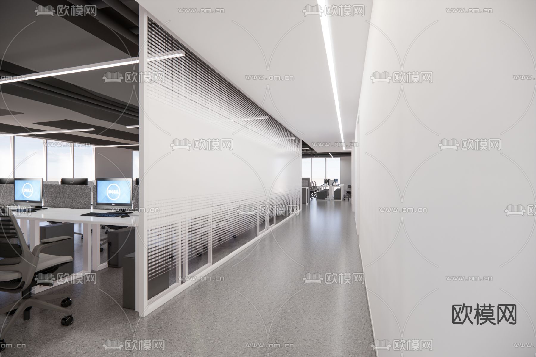 现代开敞办公区su模型下载_ID12233340_sketchup模型下载-欧模网
