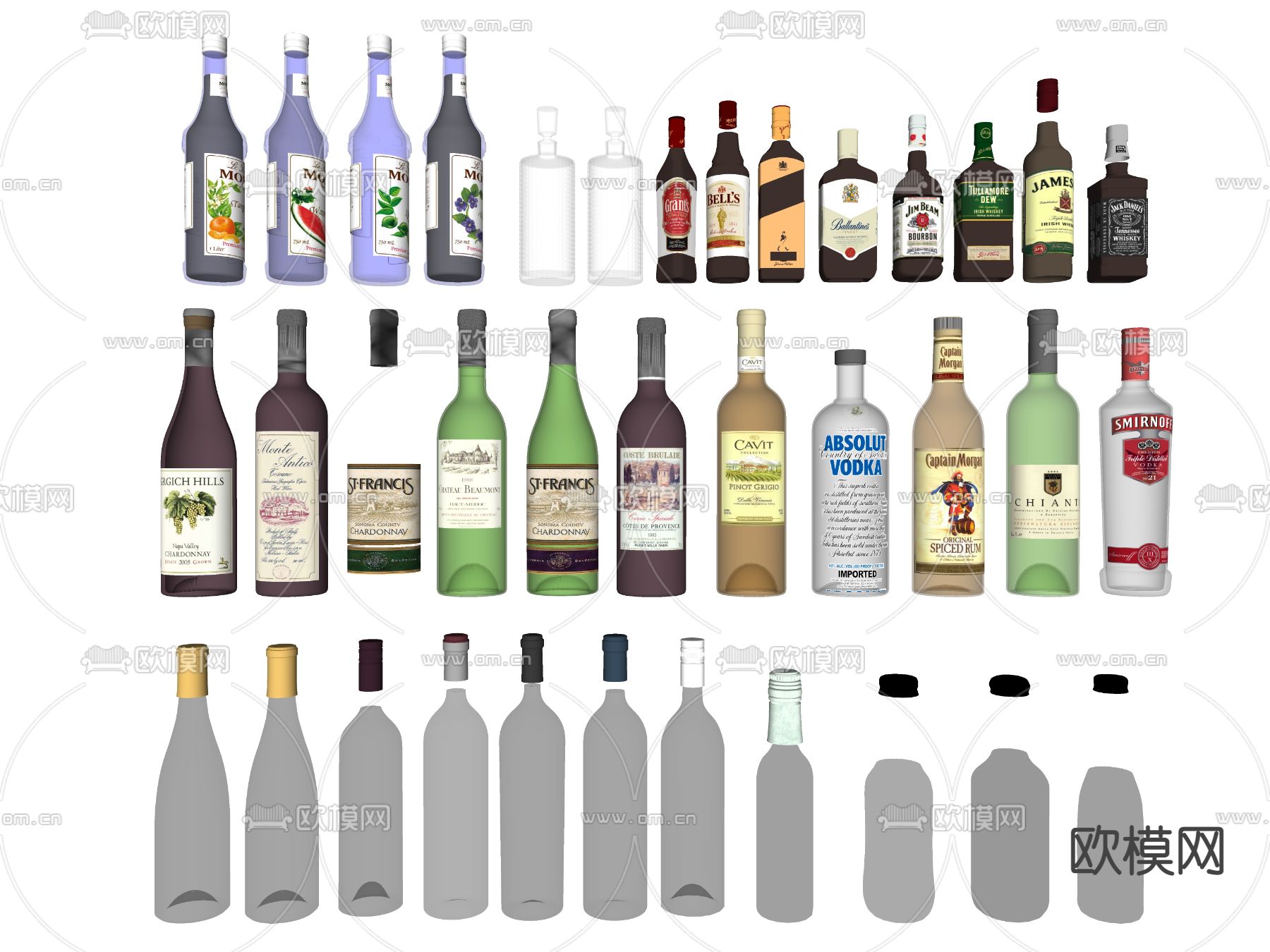 现代红酒 洋酒 酒瓶su模型下载（渲染图2）