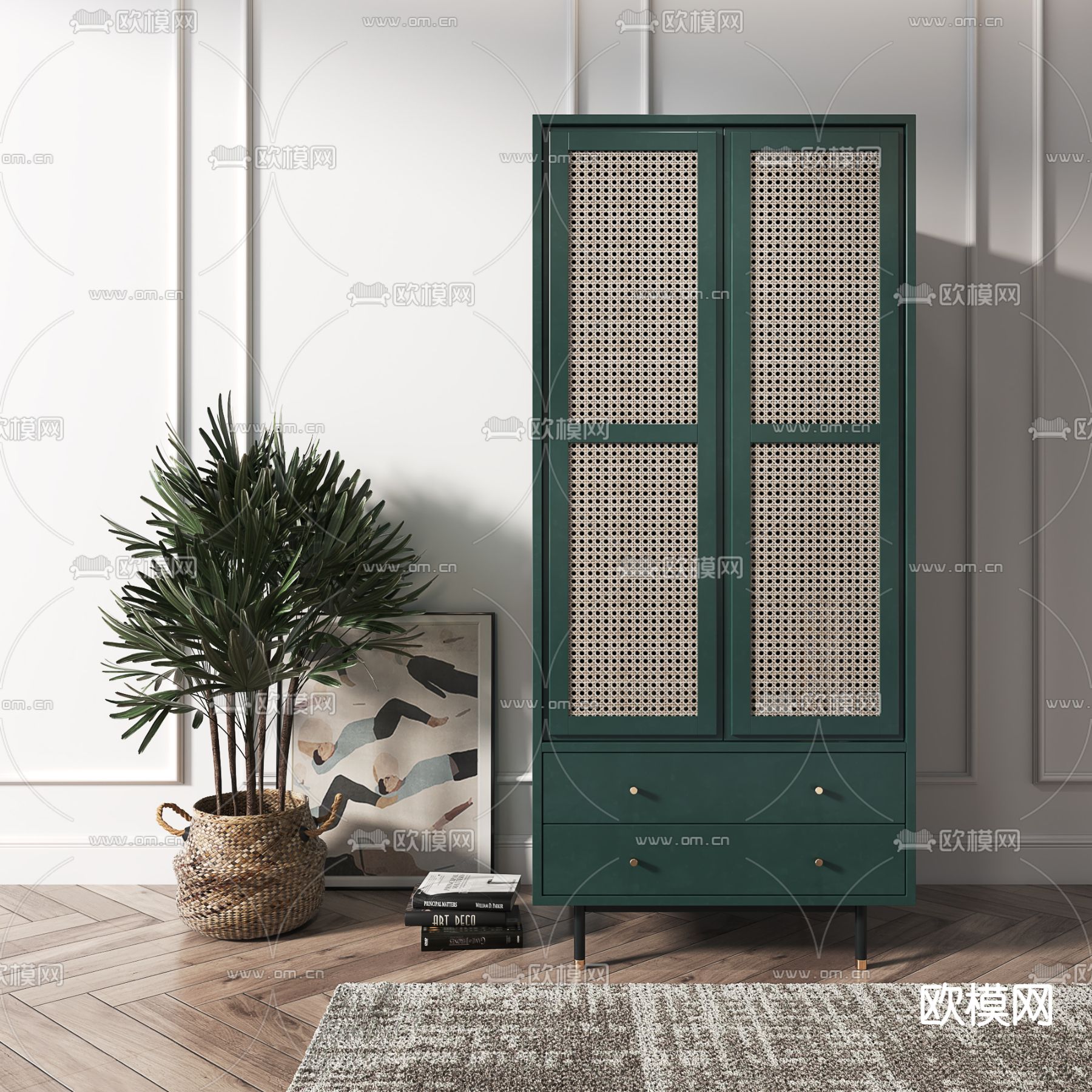 北欧藤编衣柜su模型下载（渲染图1）