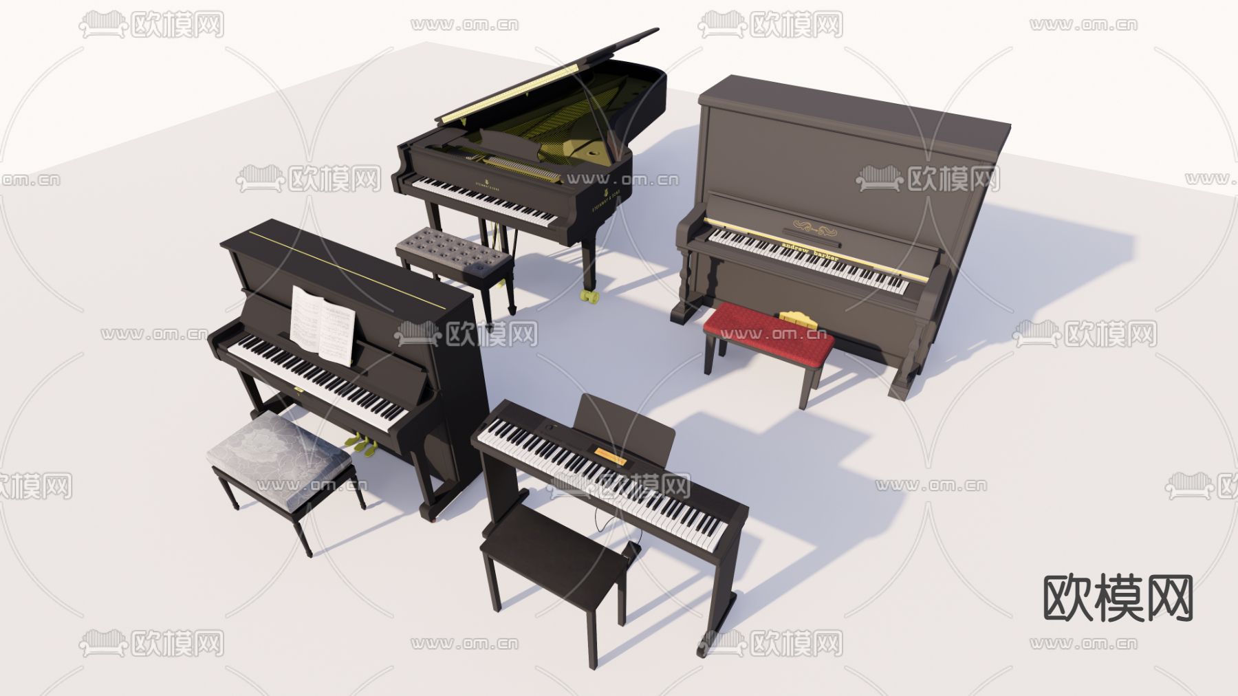 现代钢琴su模型下载（渲染图1）
