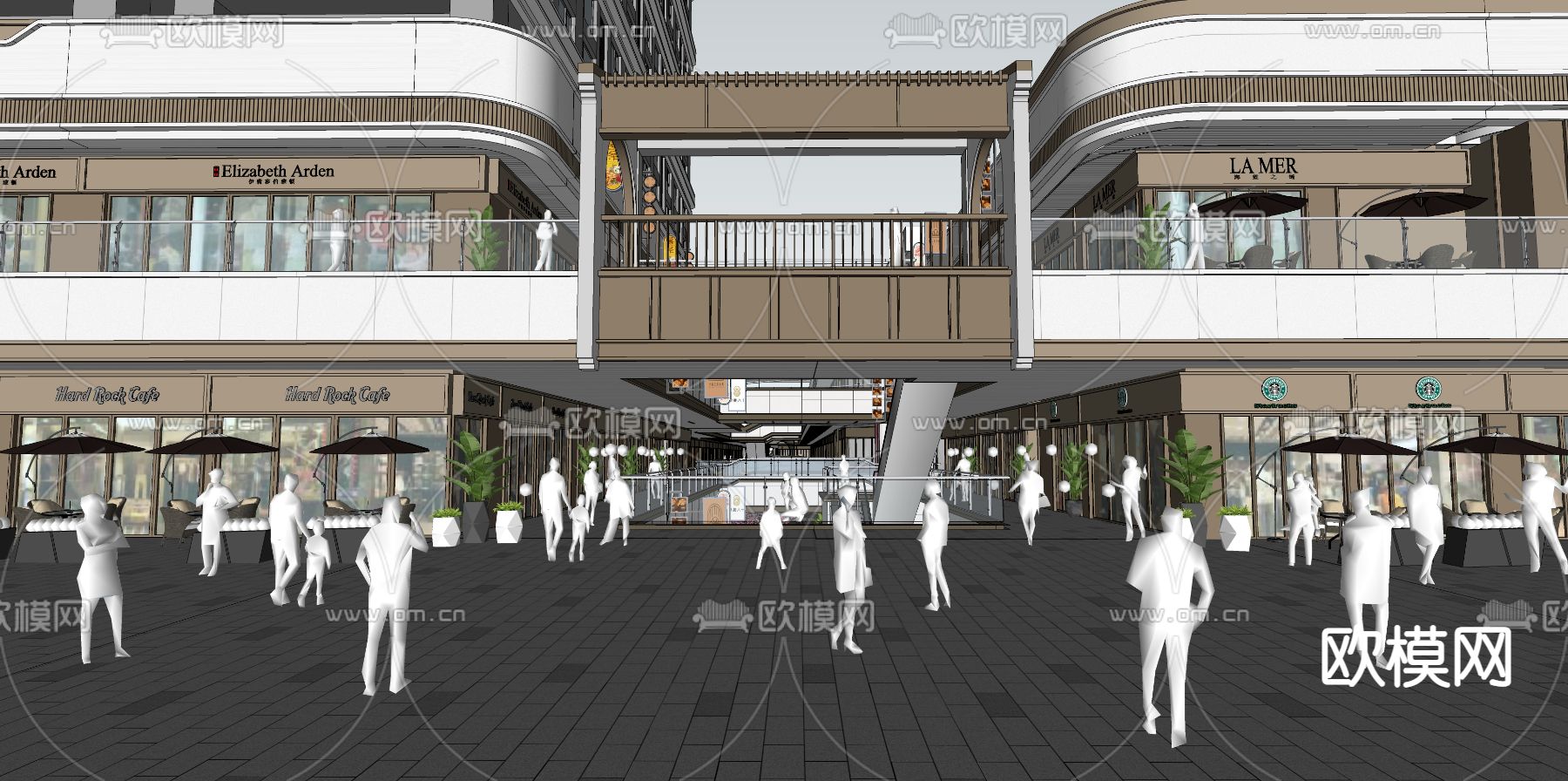 现代商业街入口su模型下载（渲染图4）