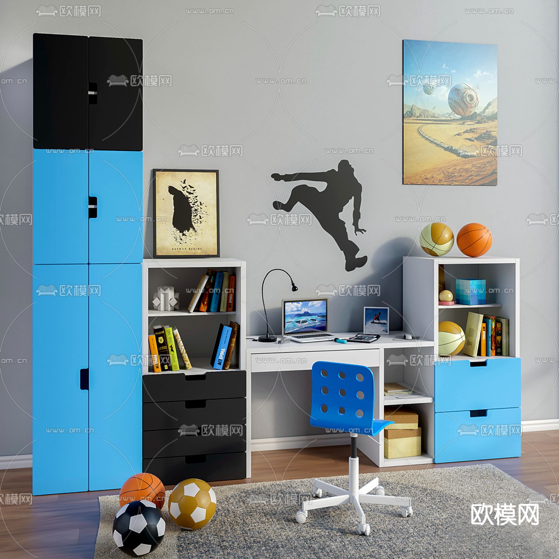 现代儿童桌椅3d模型下载（渲染图1）