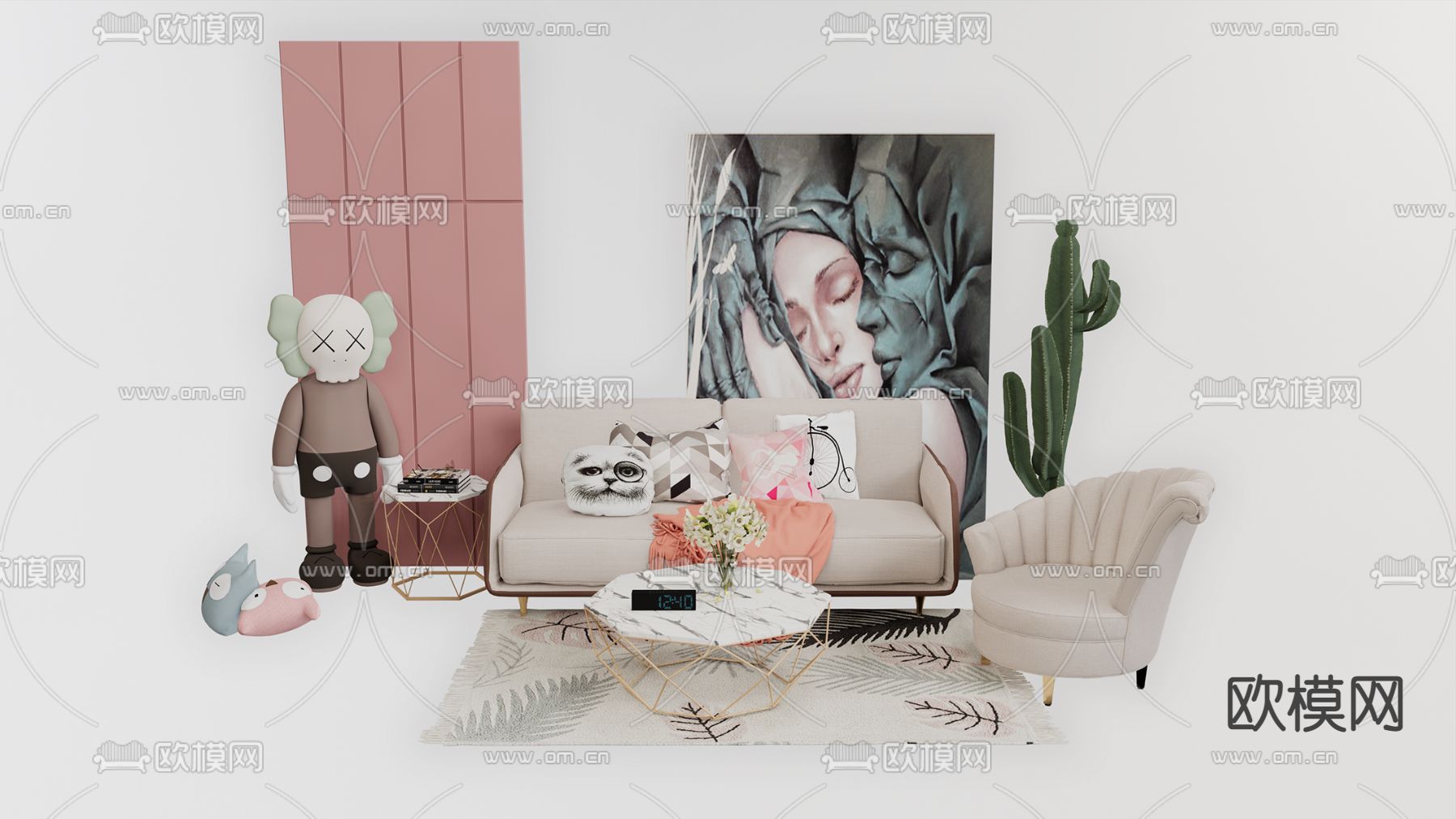 北欧组合沙发su模型下载（渲染图1）