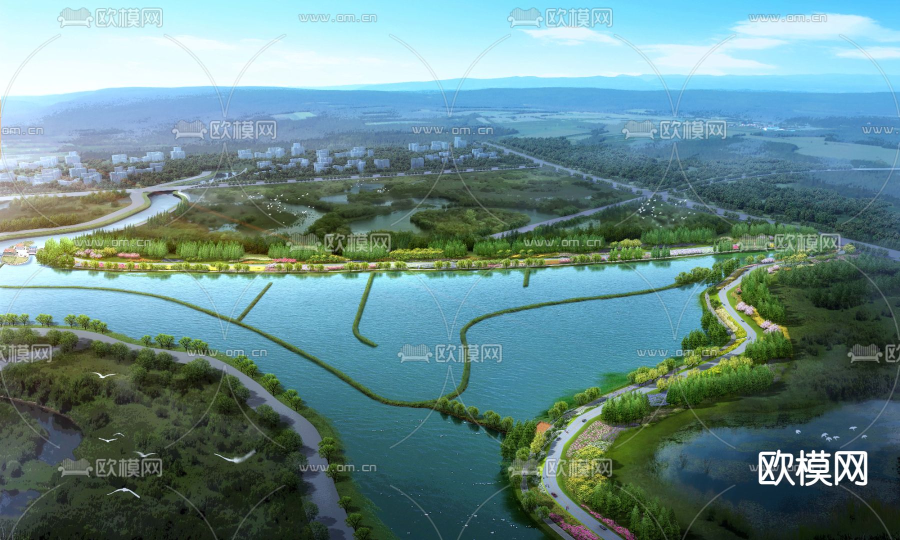 河道岸边鸟瞰psd下载_ID12233013_3dmax免费模型-欧模网