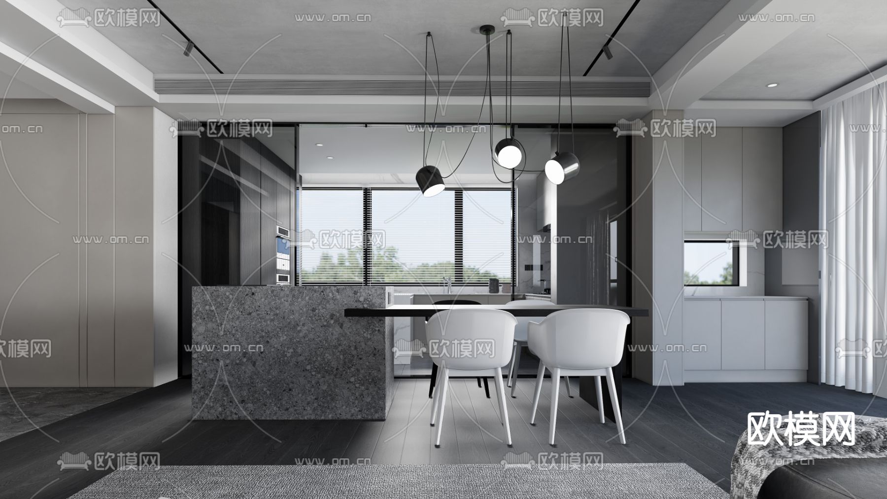 黑白公寓su模型下载（渲染图2）