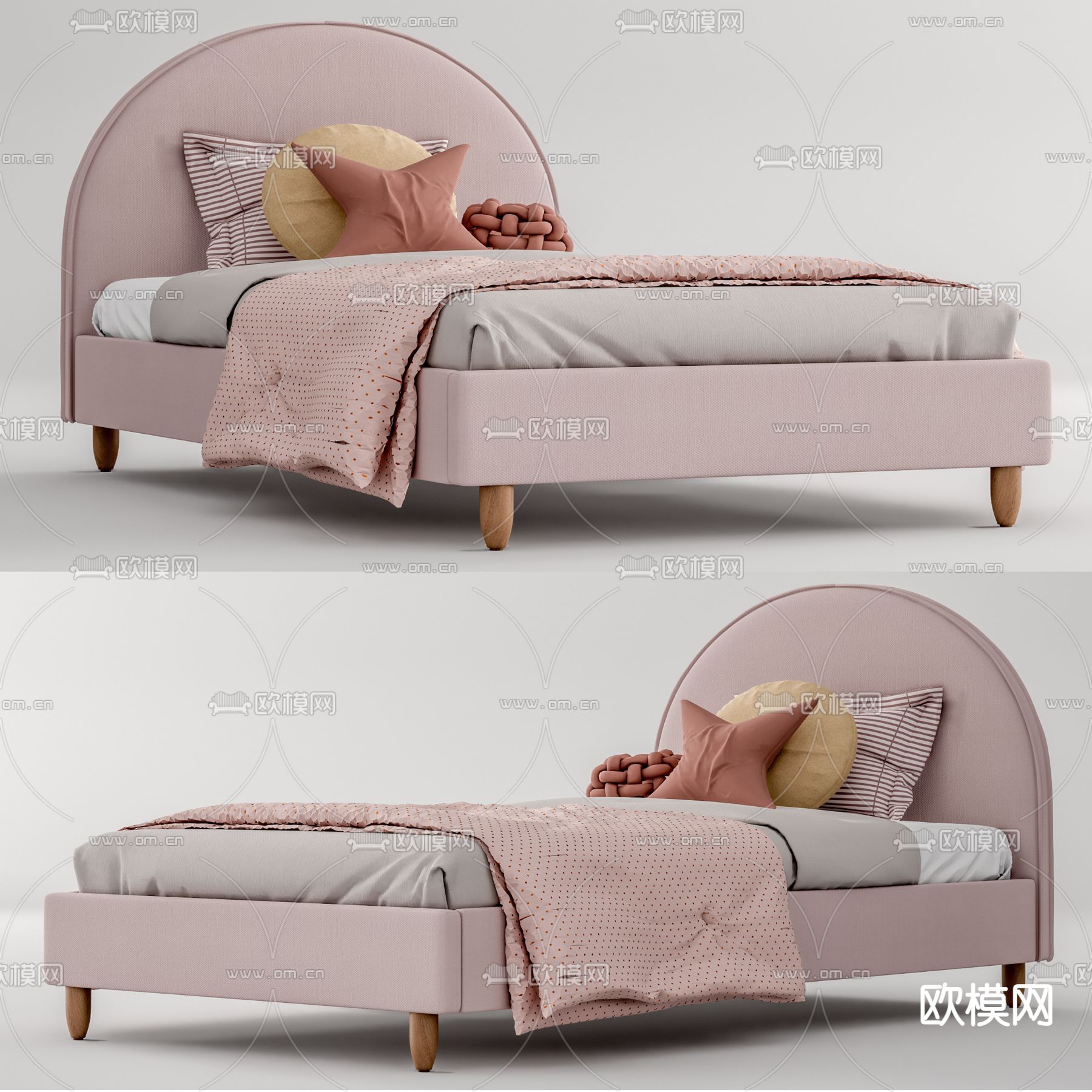 现代单人床 女孩床su模型