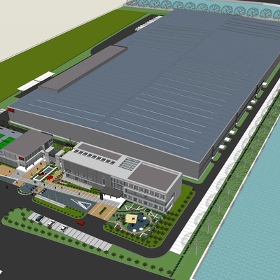  现代办公产业园鸟瞰su模型 