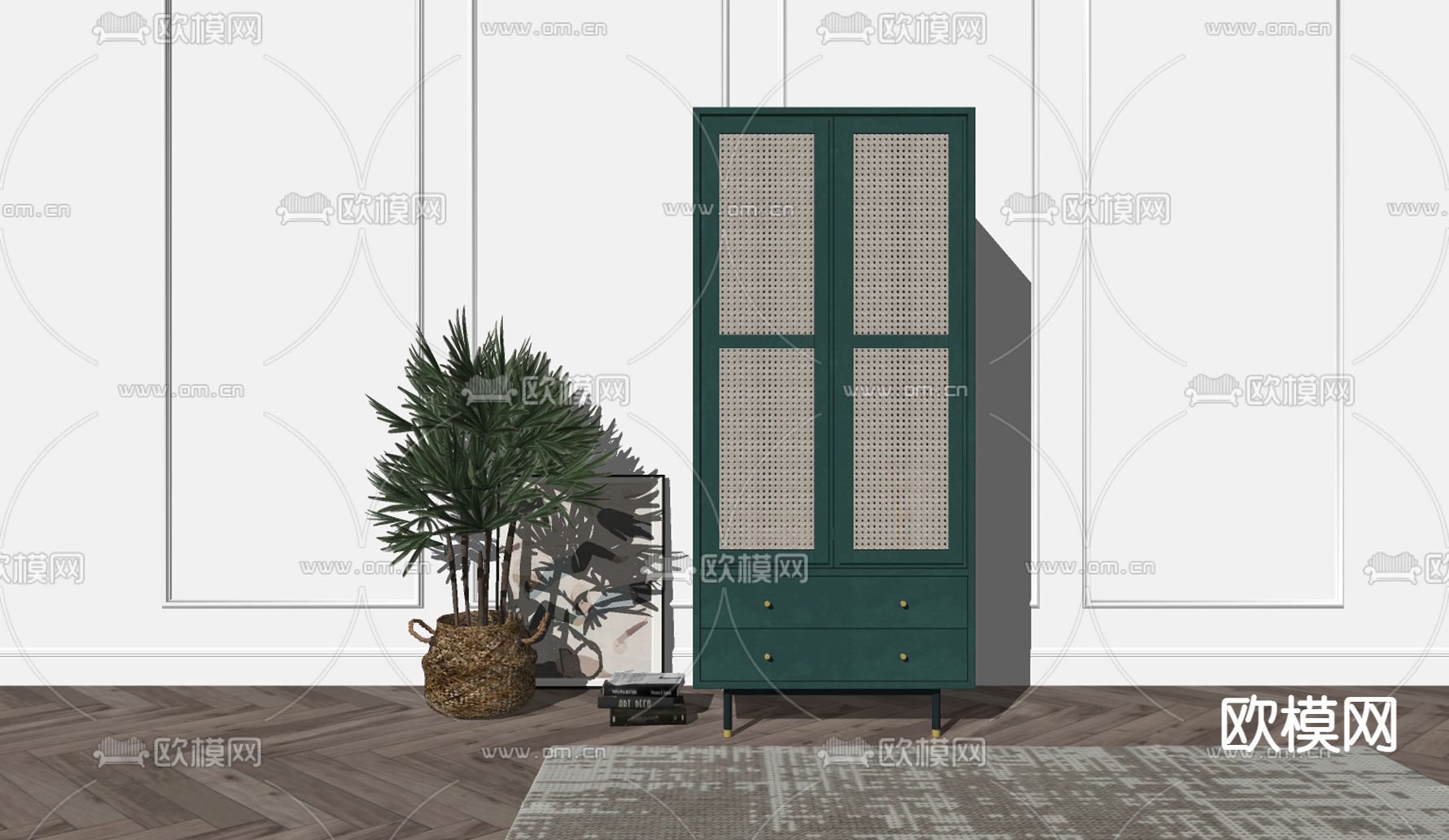 北欧藤编衣柜su模型下载（渲染图2）