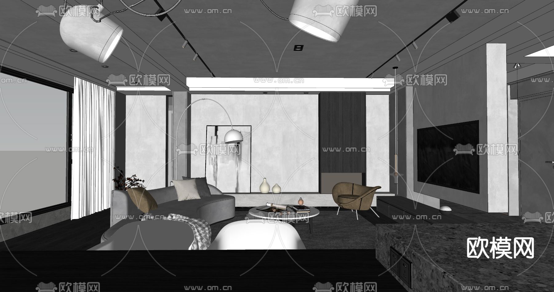 黑白公寓su模型下载（渲染图5）