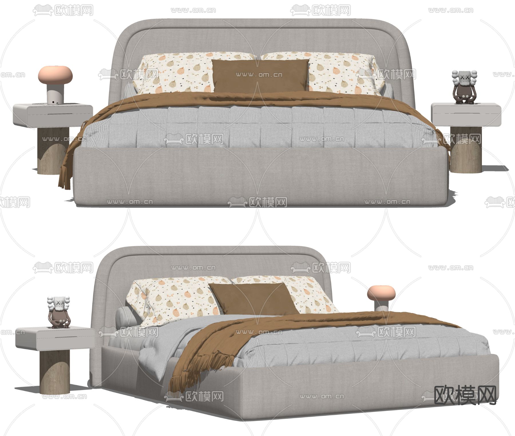 现代儿童床su模型下载（渲染图2）