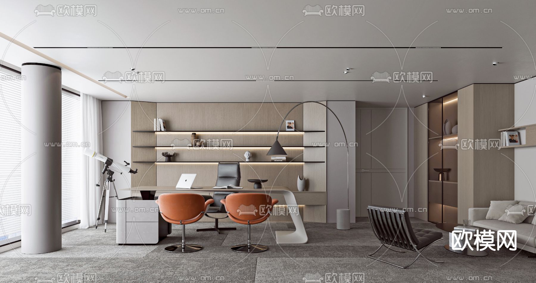 高级灰总经理室 董事长室su模型下载（渲染图1）