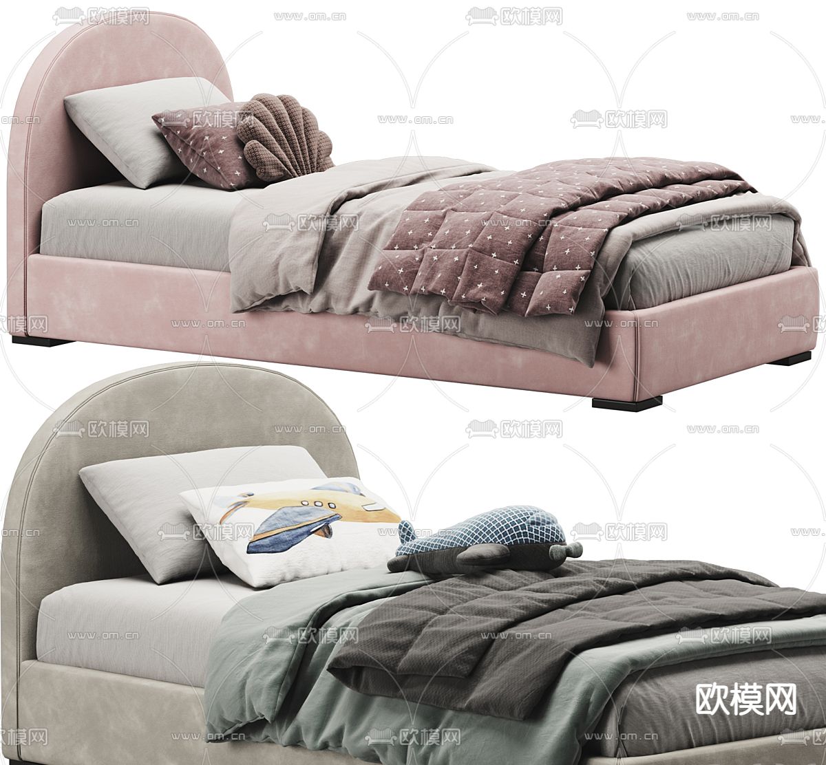 北欧儿童床 单人床3d模型下载（渲染图3）