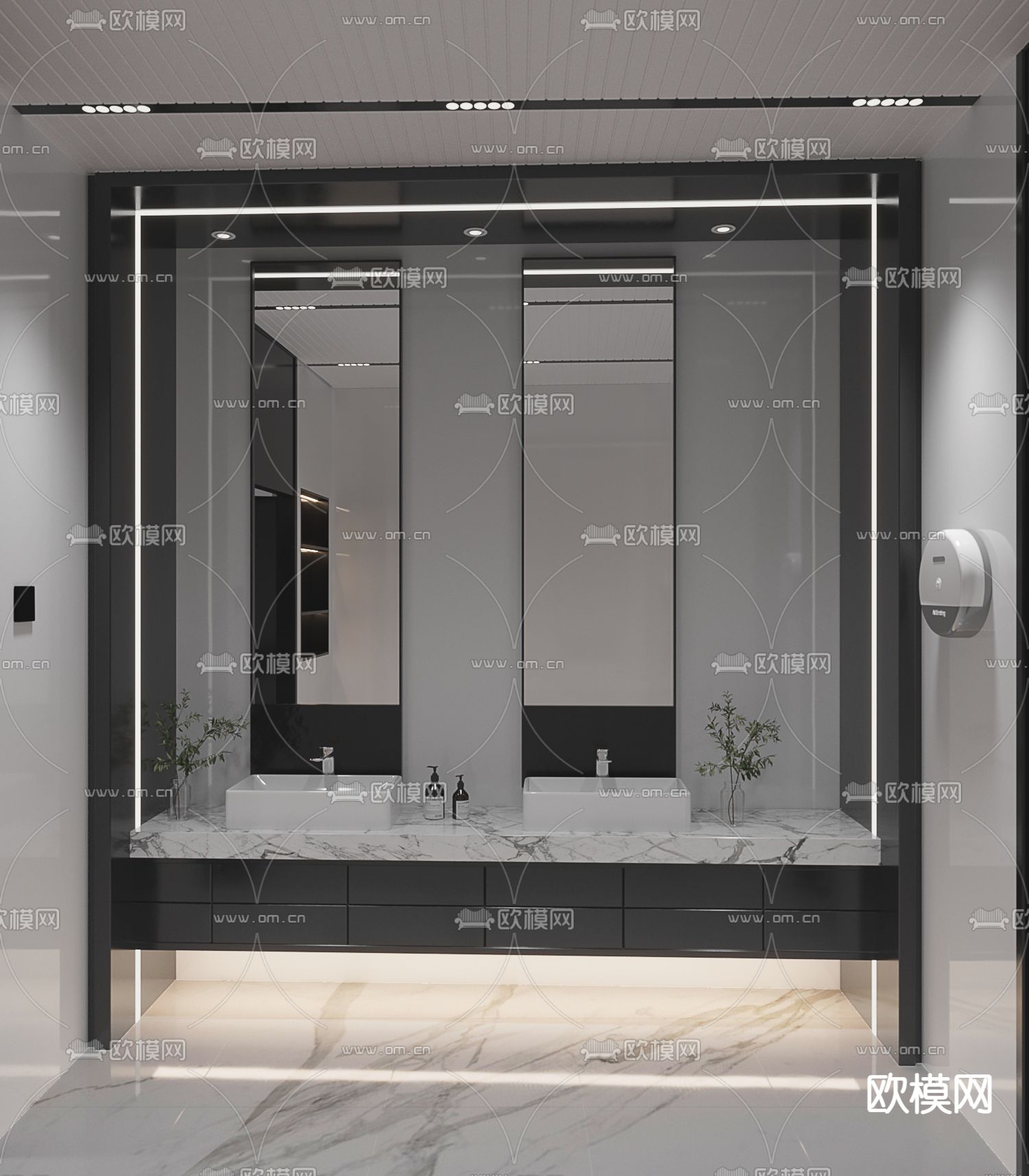 现代公共卫生间免费3d模型下载（渲染图3）