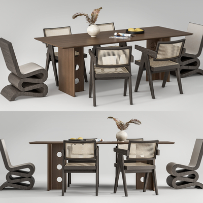  Cassina侘寂藤编餐桌椅su模型 
