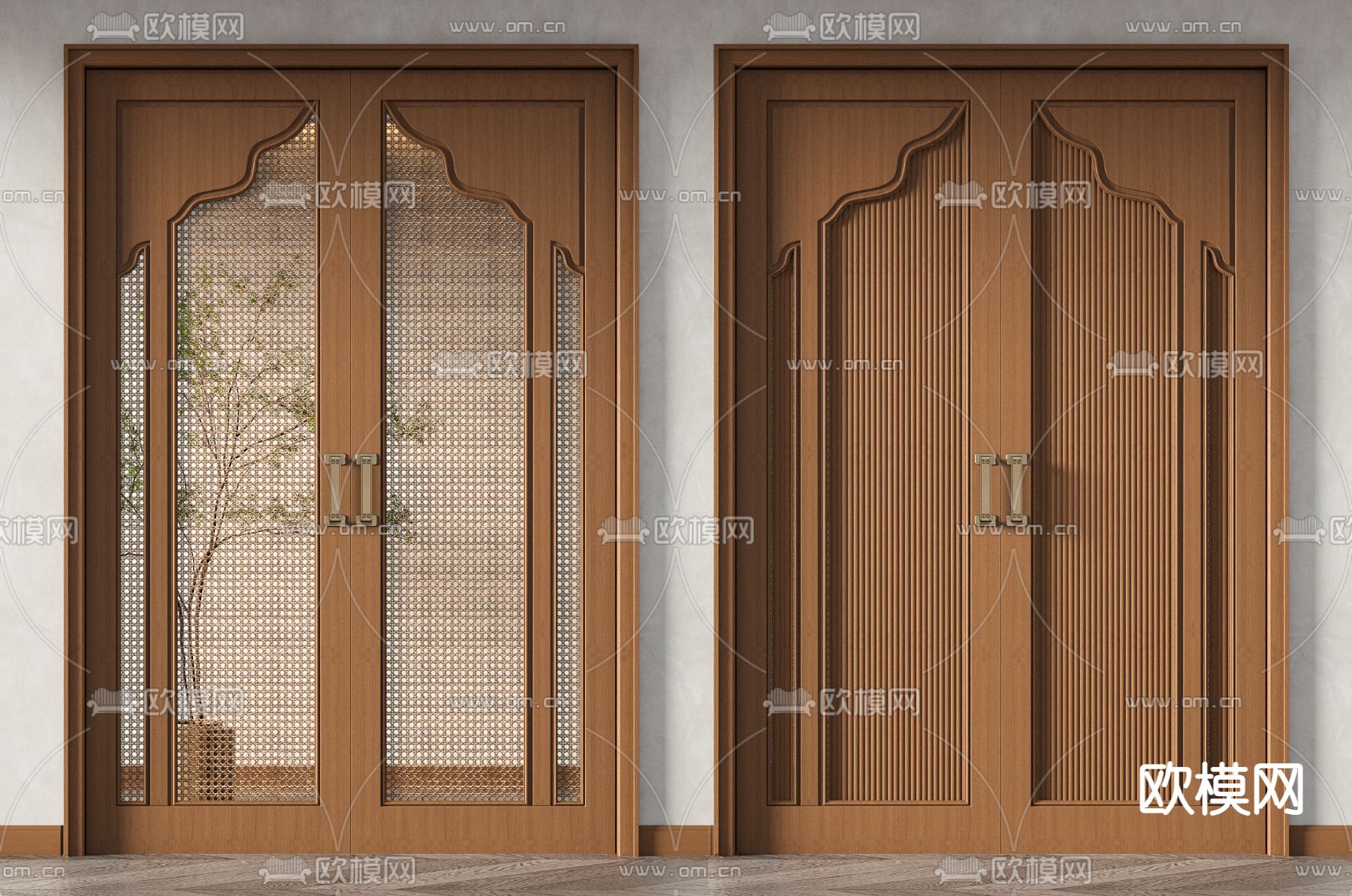 侘寂风双开门su模型下载（渲染图1）