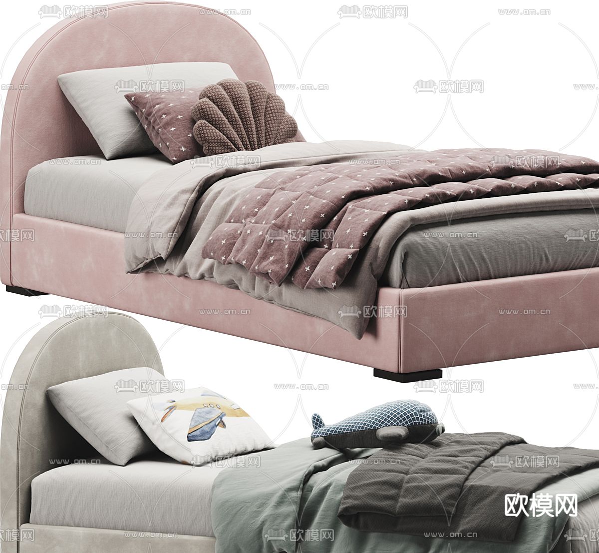 北欧儿童床 单人床3d模型下载（渲染图2）