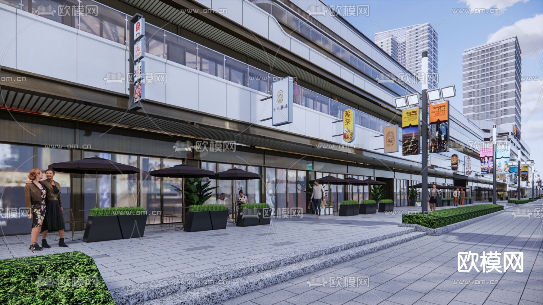 现代商业街入口su模型下载（渲染图1）