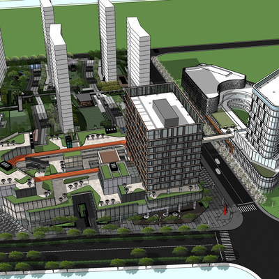 现代商业综合体鸟瞰su模型