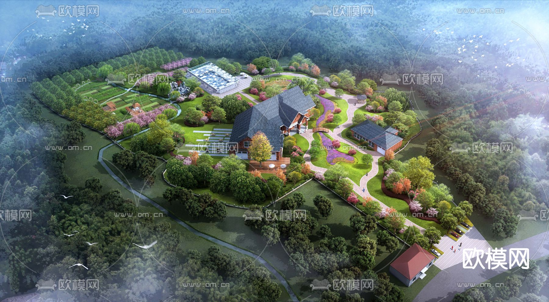 农业园采摘园鸟瞰psd下载