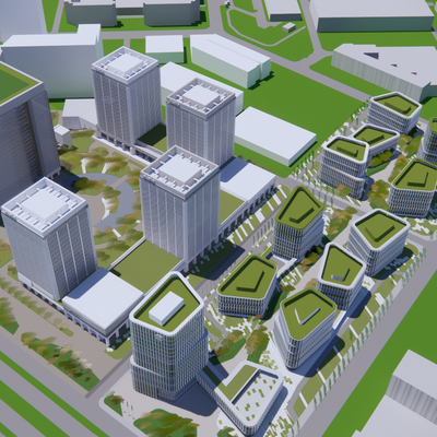  办公产业园鸟瞰su模型 